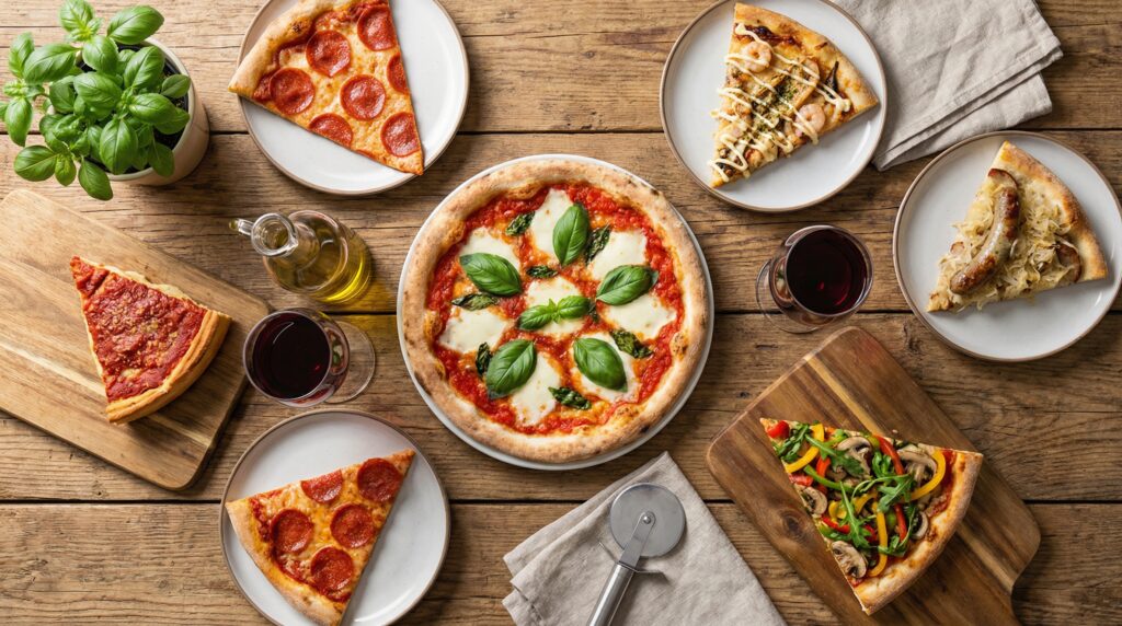 Разнообразие видов пиццы: итальянская, американская, японская