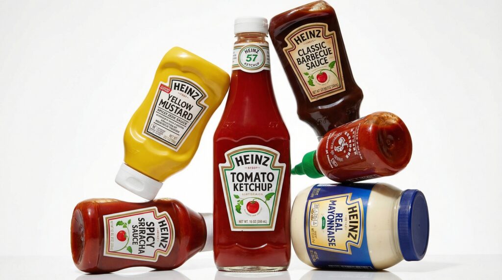 Heinz sauces collection with ketchup and various condiments