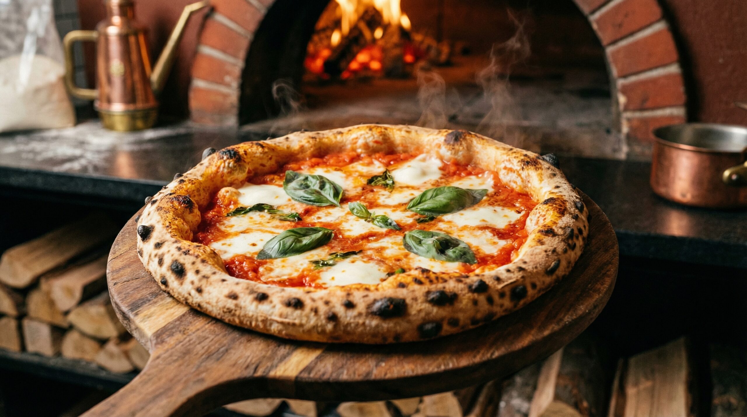 Традиционная неаполитанская пицца Маргарита с моцареллой и базиликом