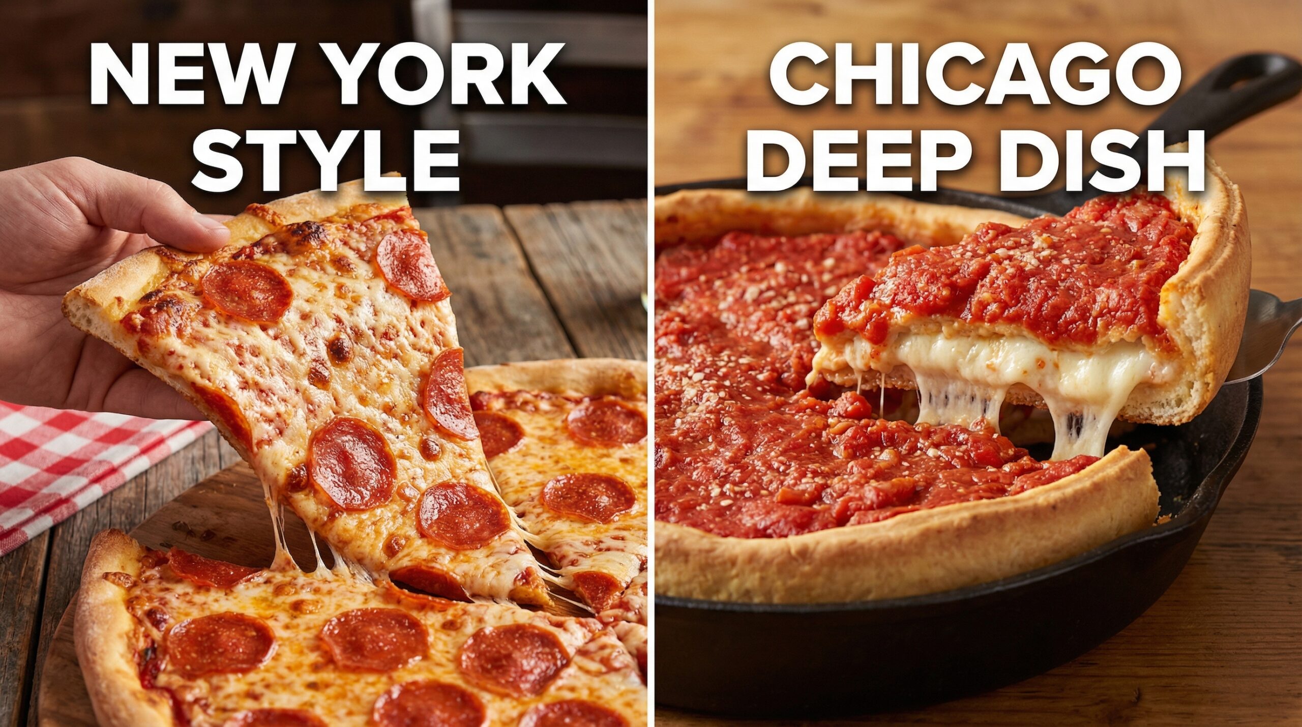 Разница между тонкой нью-йоркской и толстой чикагской deep dish пиццей