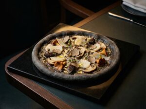 Black Diamond Pizza — Black truffle cream, wild mushrooms, aged parmesan