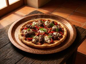 Souk Spice Pizza — Harissa, lamb kebab, labneh, za'atar