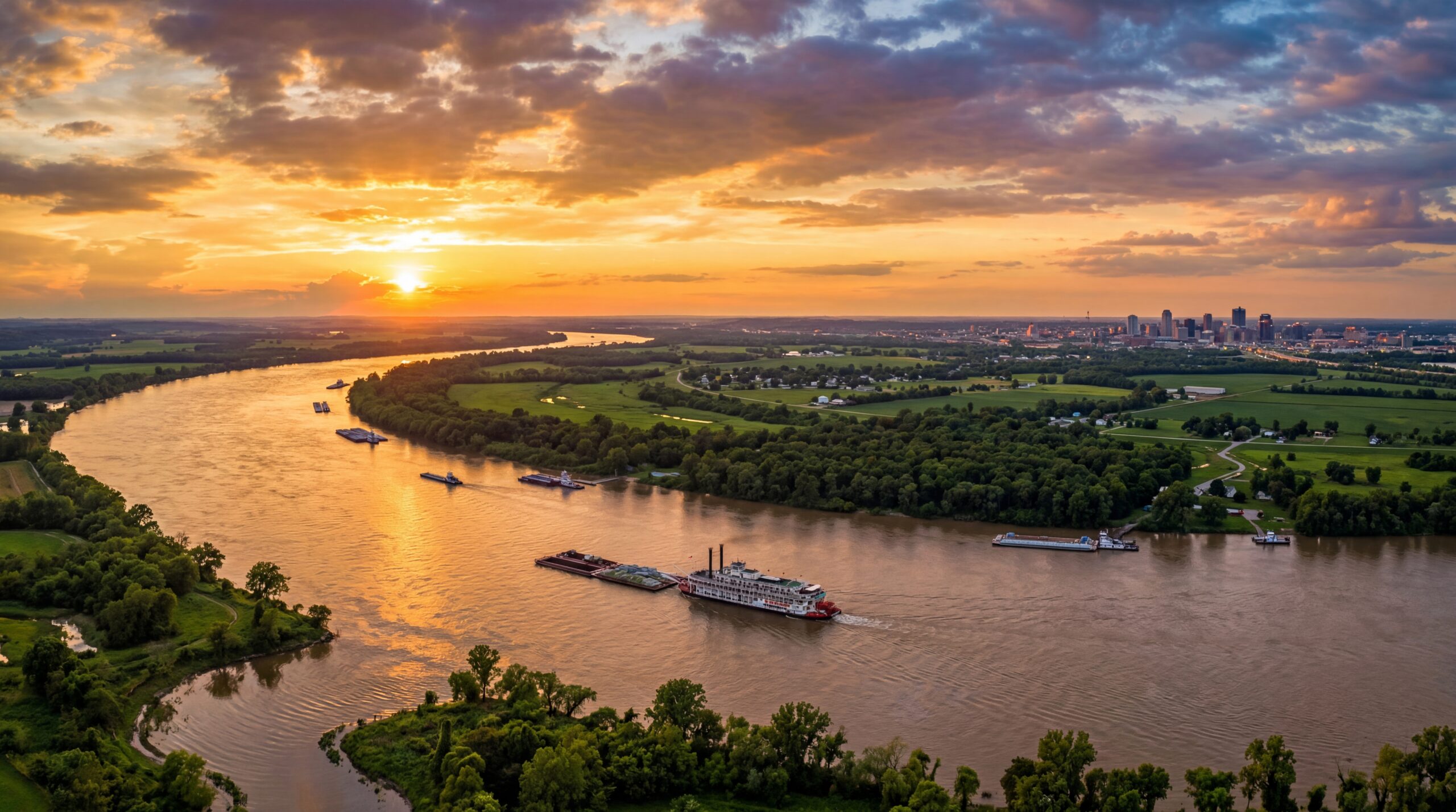 Панорама реки Миссисипи на закате