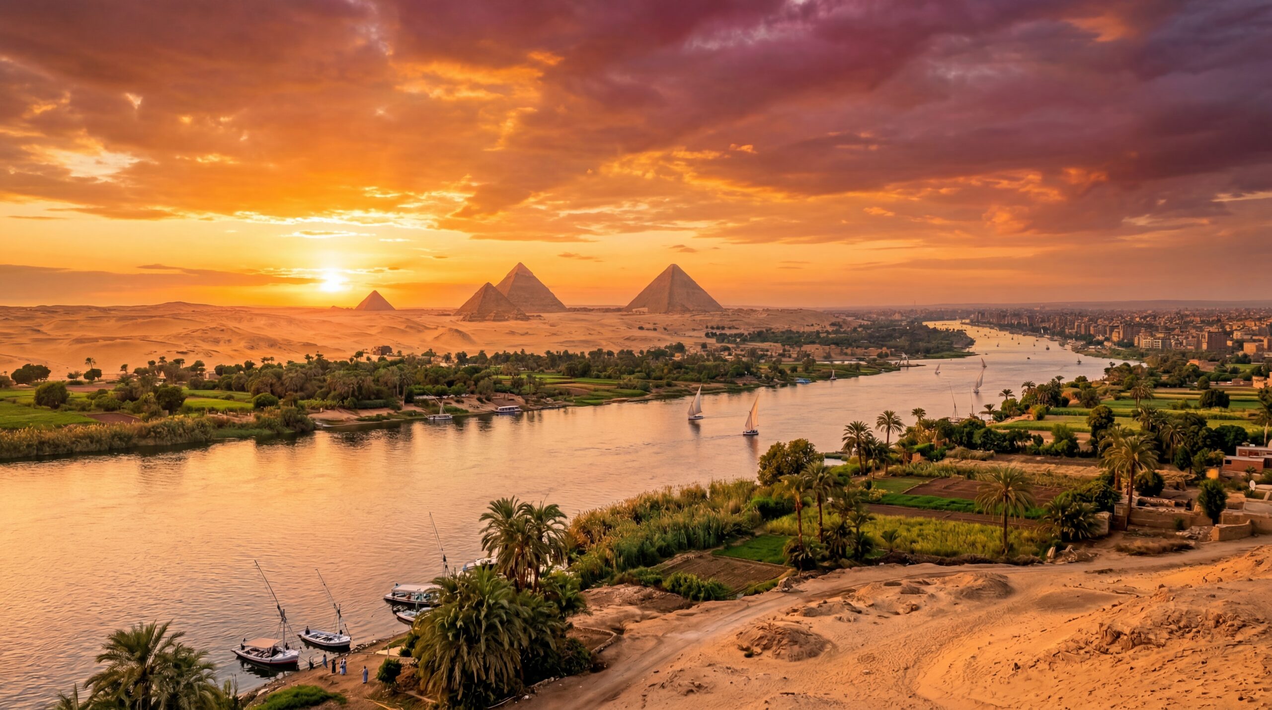 Панорамный вид реки Нил в Африке