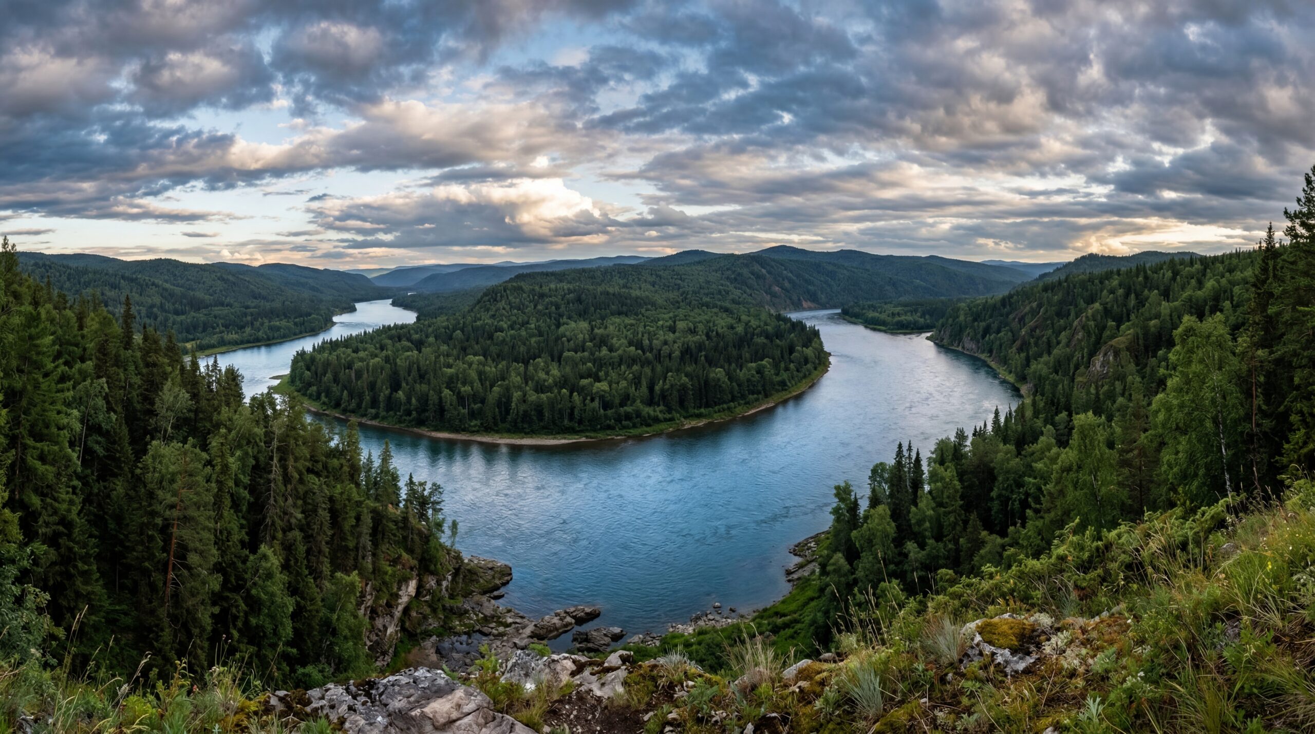 Река Енисей в сибирской тайге