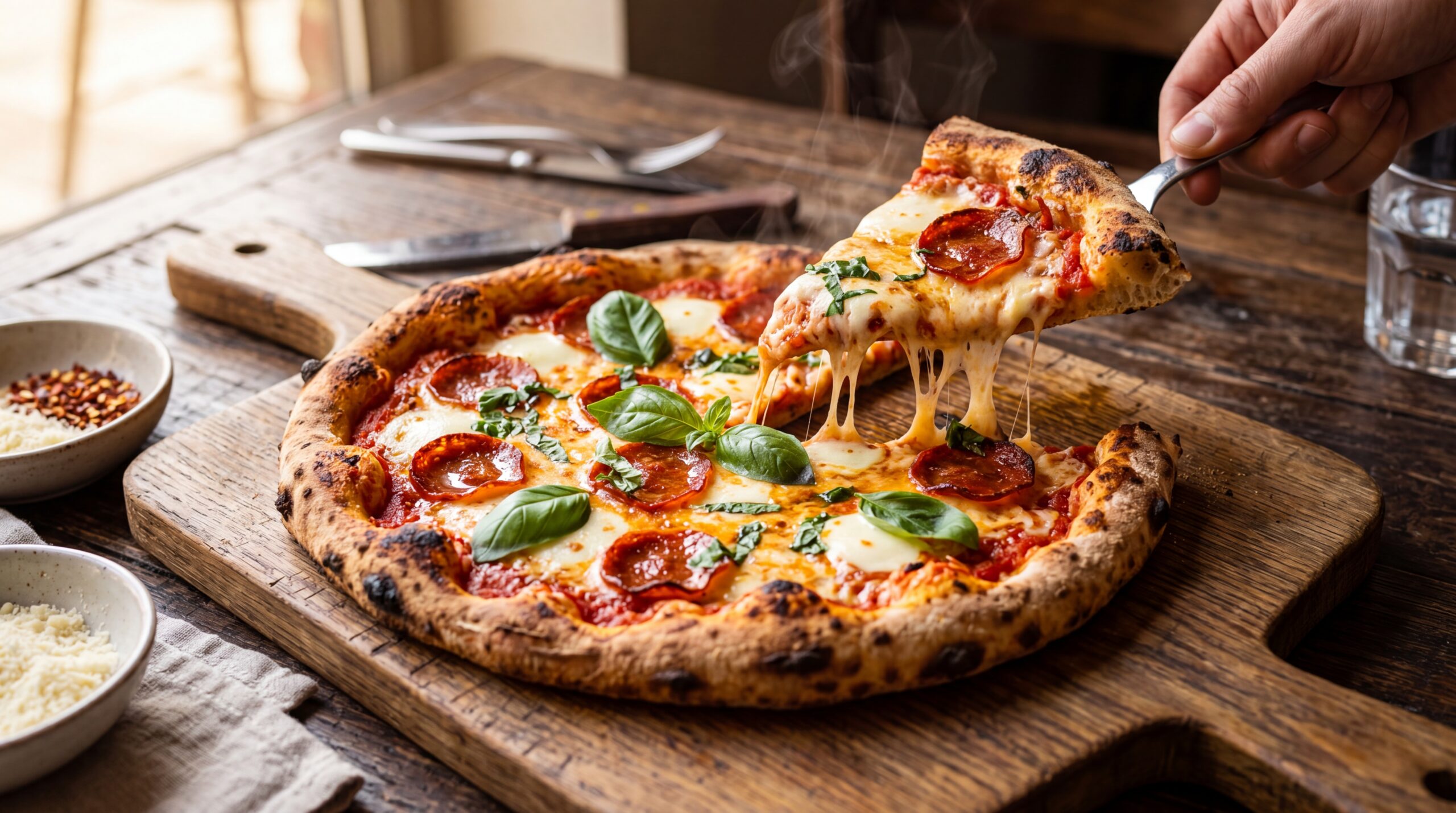 A delicious gourmet pizza with melted cheese and fresh toppings