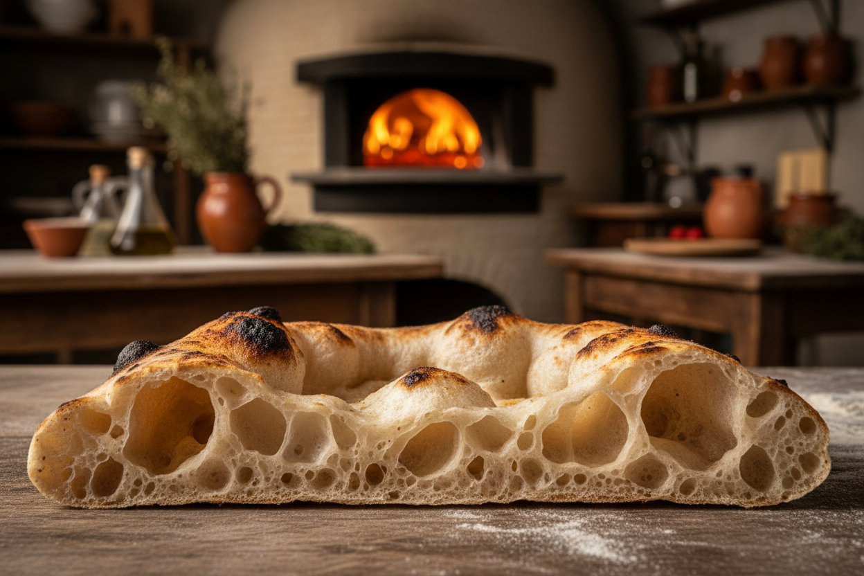 Airy Neapolitan pizza crust cross section