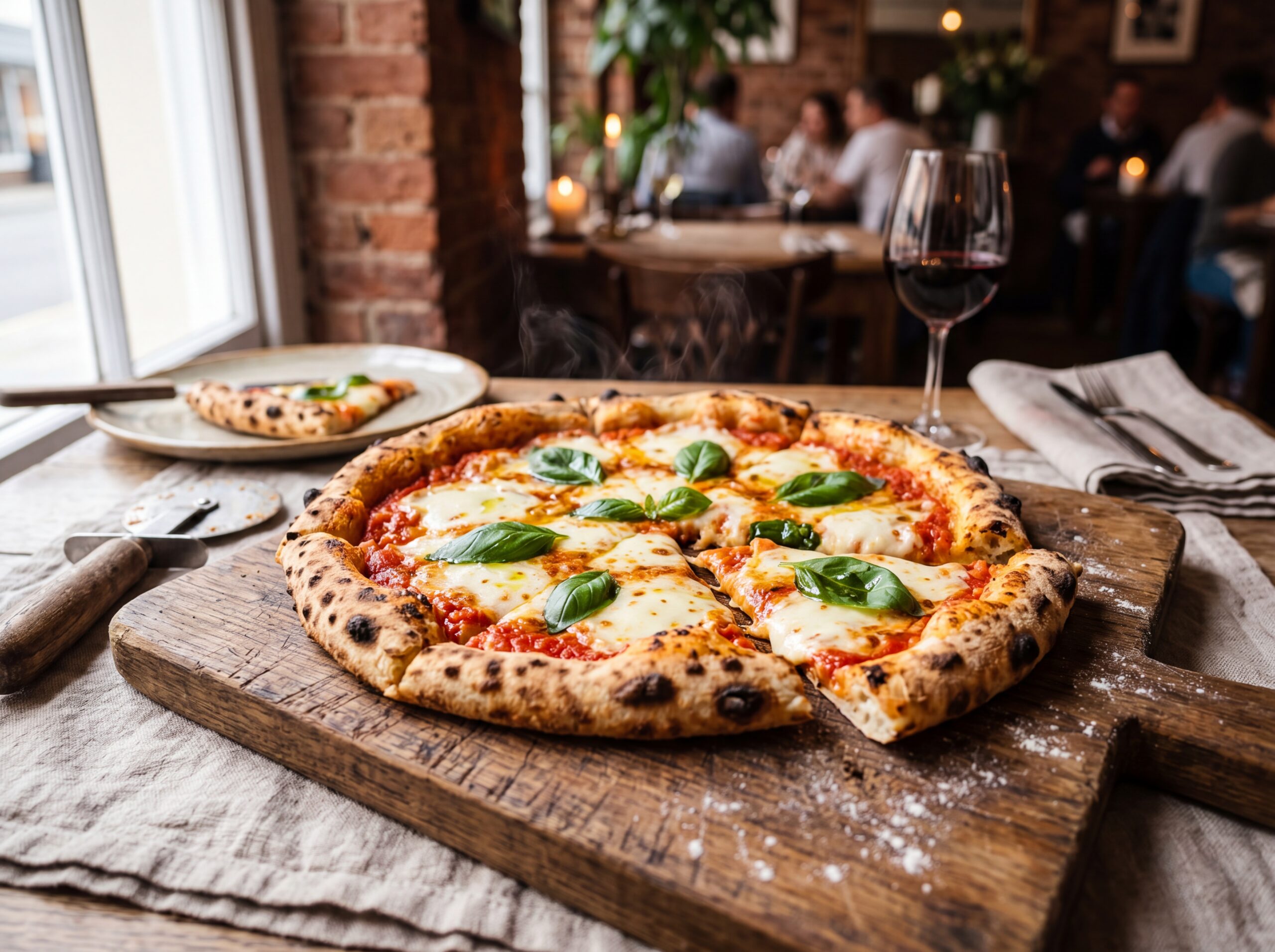Appetizing artisan Margherita pizza with fresh basil