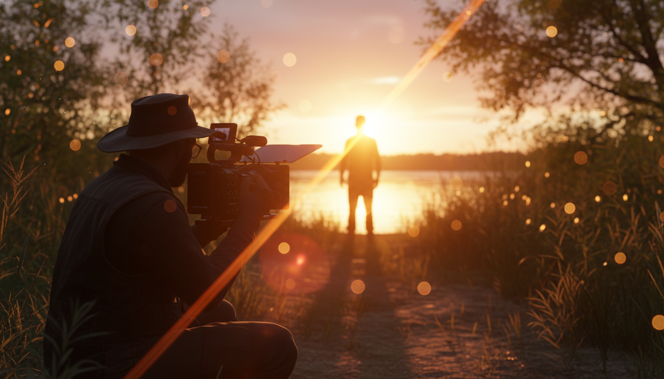 Filmmaker using golden hour natural light as primary light source