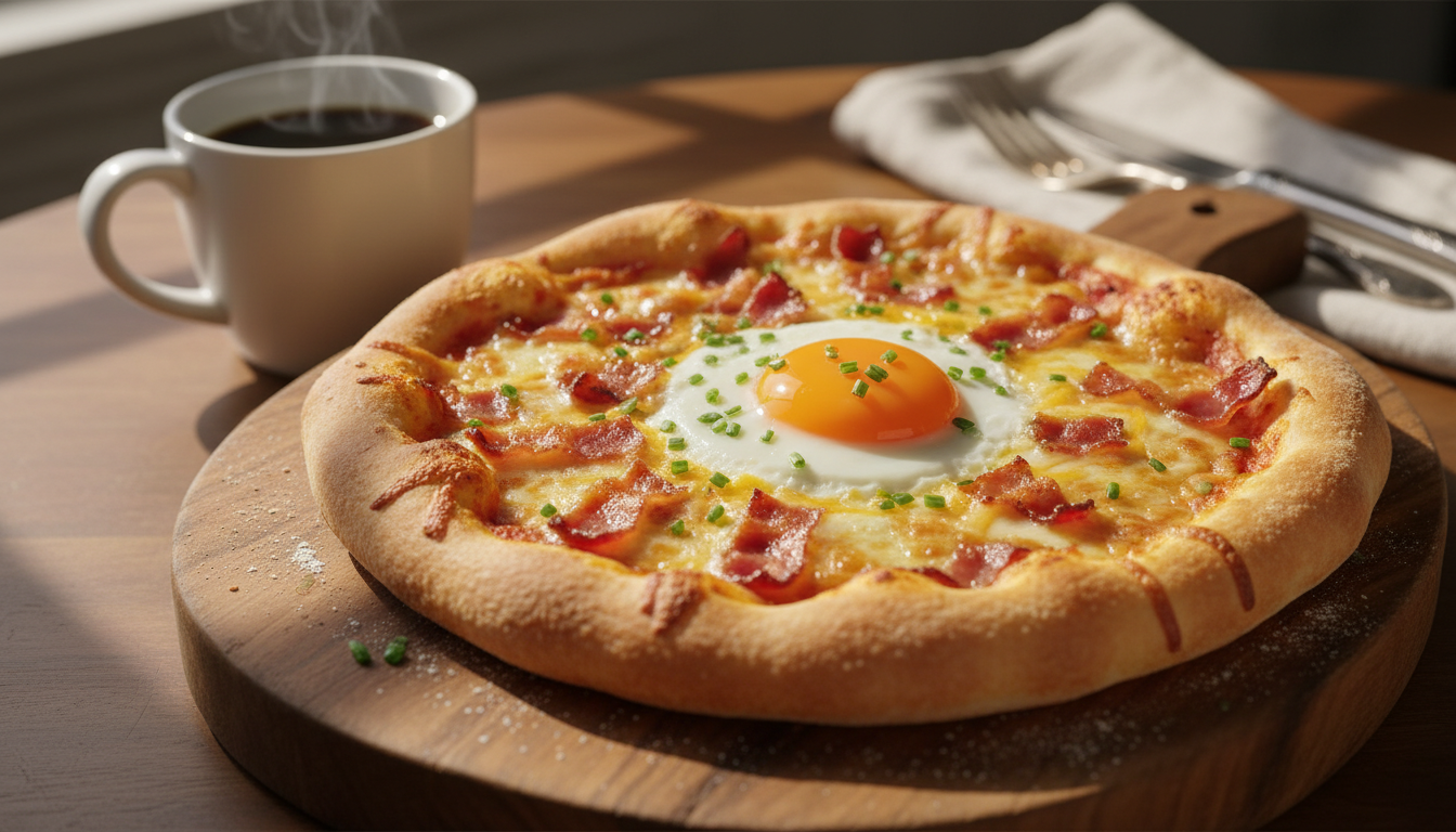 Gourmet Breakfast Pizza with Egg and Bacon