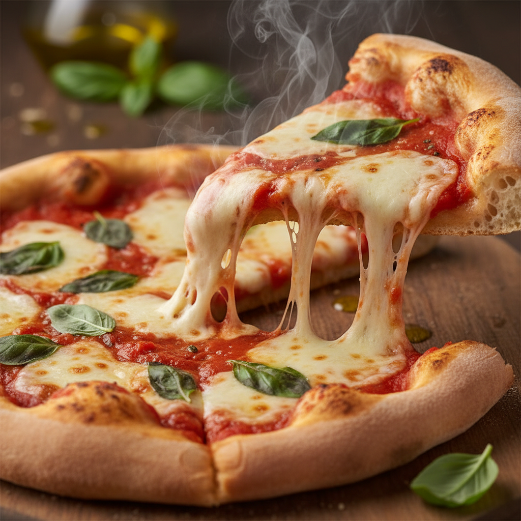 A slice of cheesy pizza