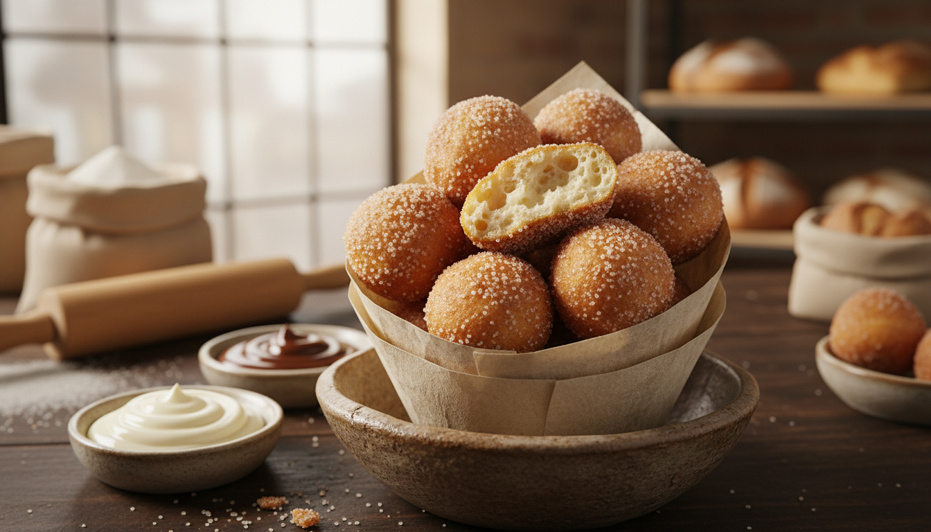 Small fried dough bites coated in cinnamon sugar.