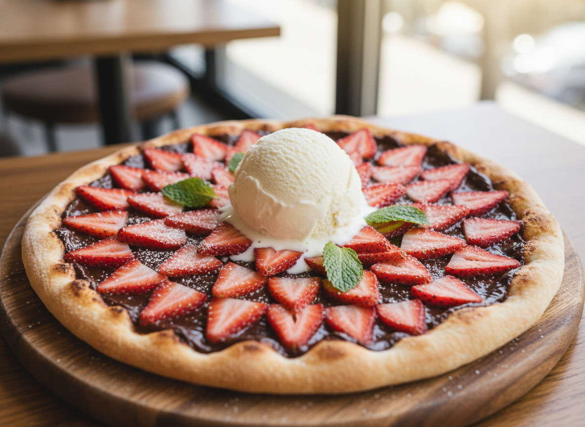 Dessert pizza with ice cream