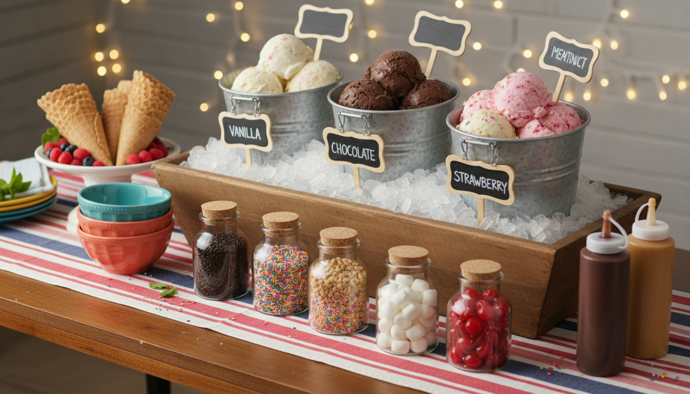 Colorful ice cream sundae bar