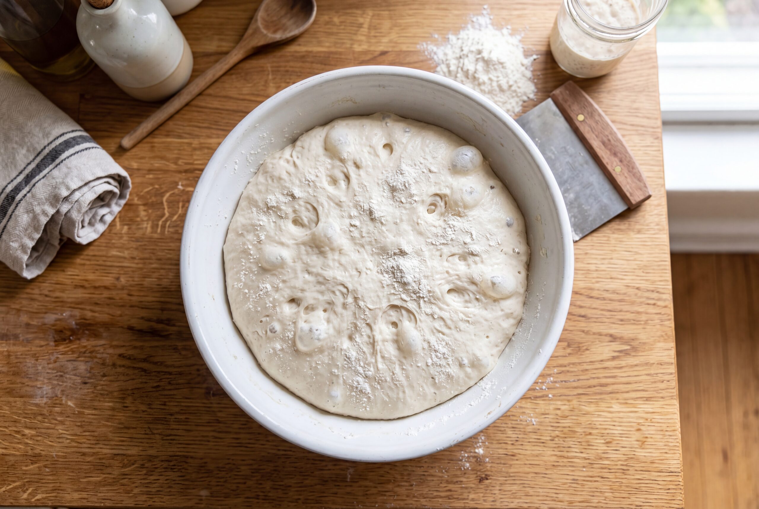 Smooth pizza dough rising in a bowl