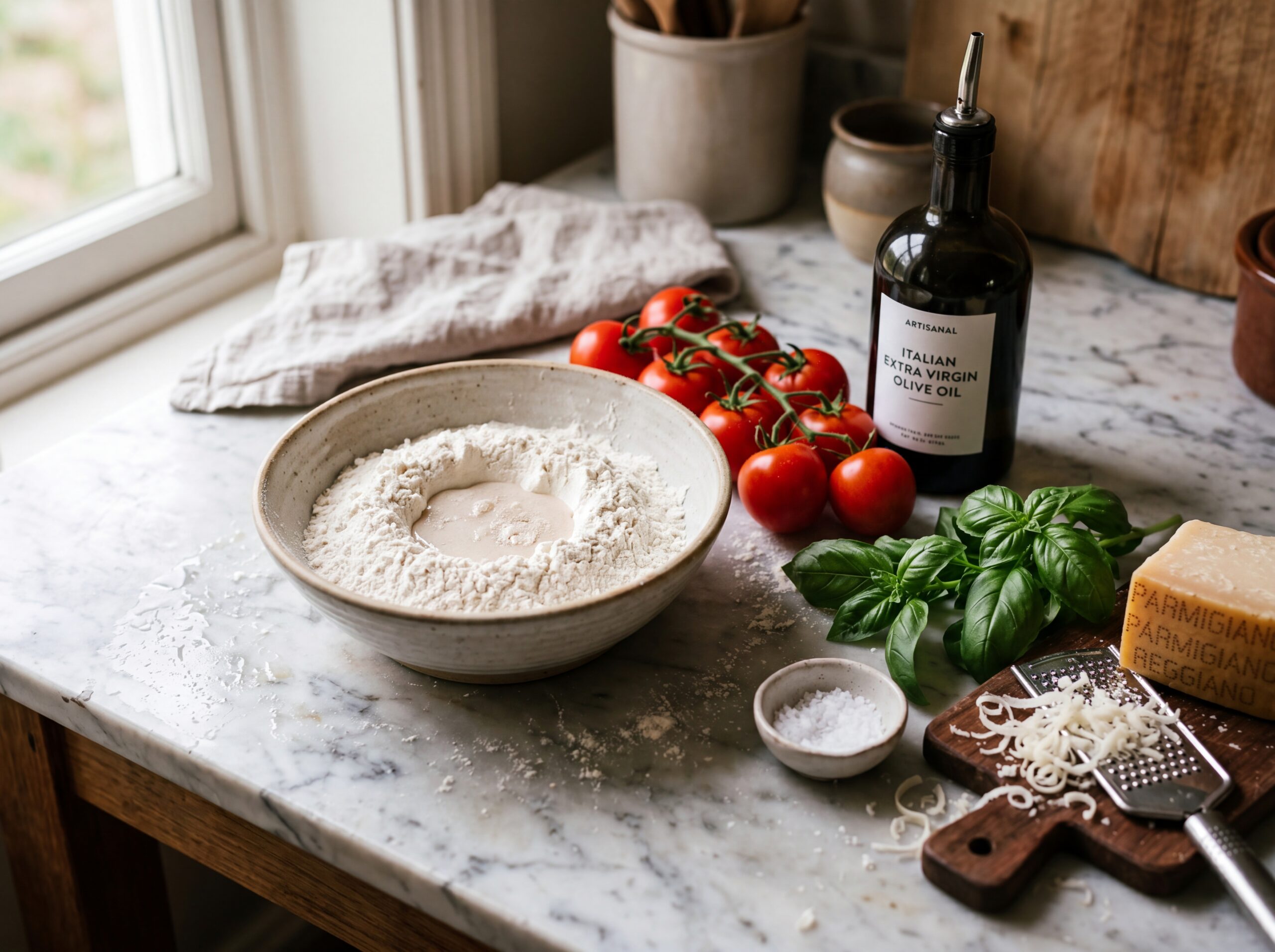 Fresh rustic pizza ingredients