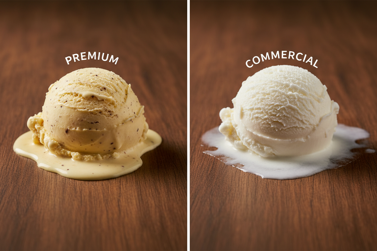 Premium vs Commercial ice cream density comparison