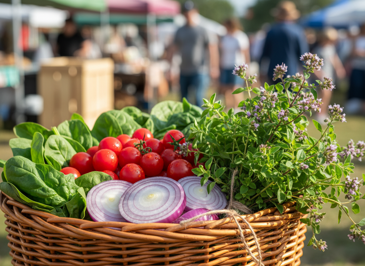 Fresh organic vegetables for pizza toppings in a basket