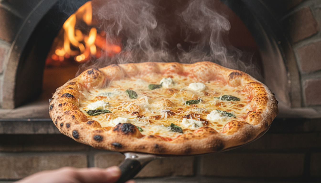 Melting multi-cheese pizza