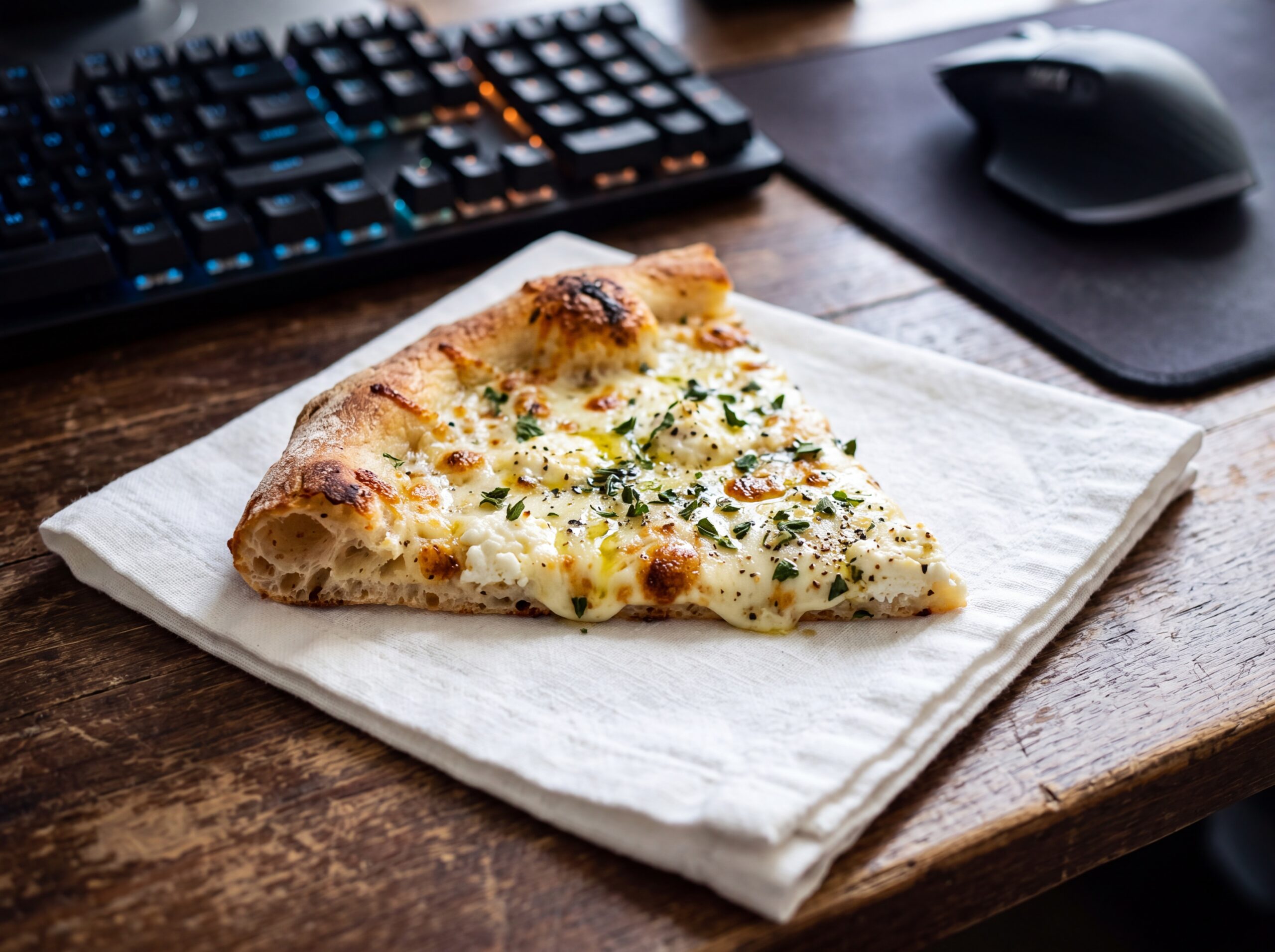 Mess-free pizza slice for gamers