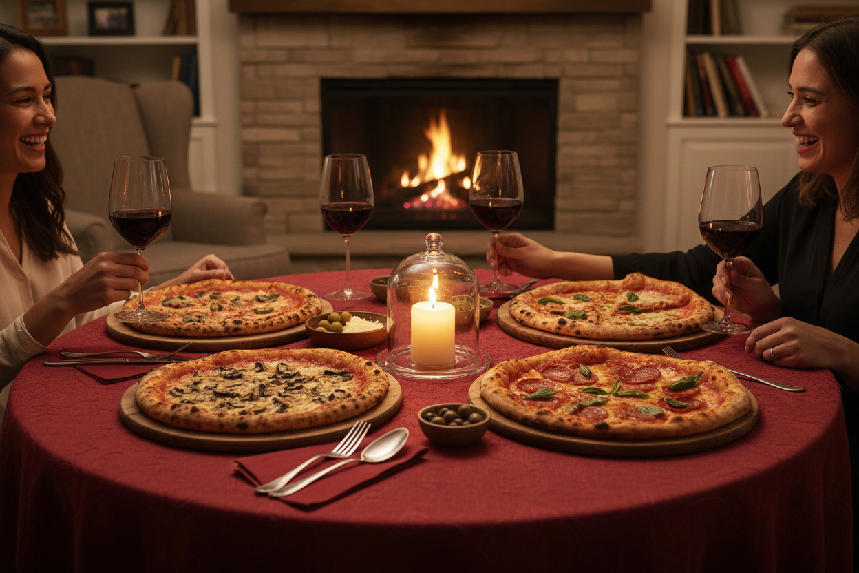 Gourmet pizza dinner table setting