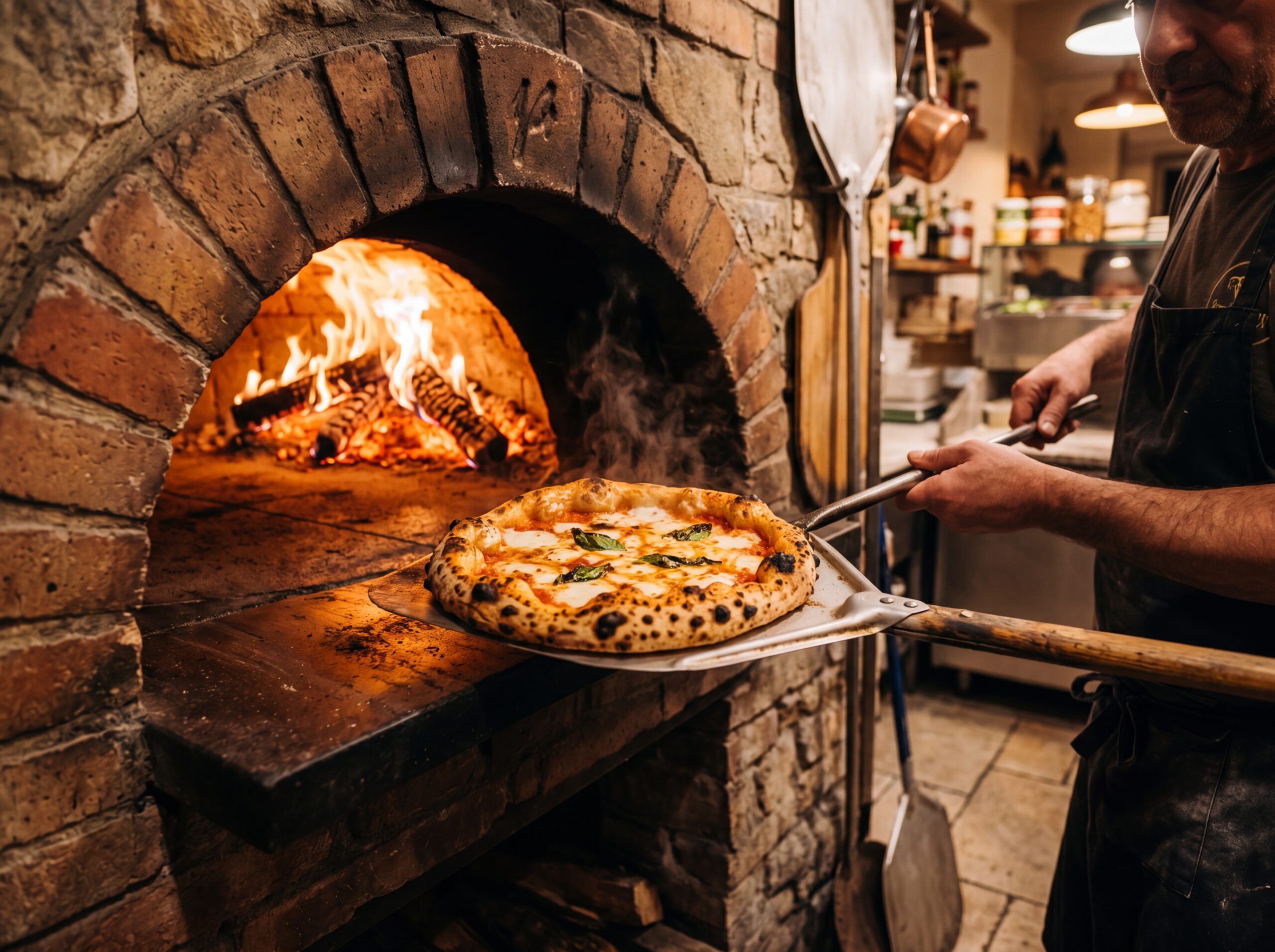Pizza in wood-fired oven
