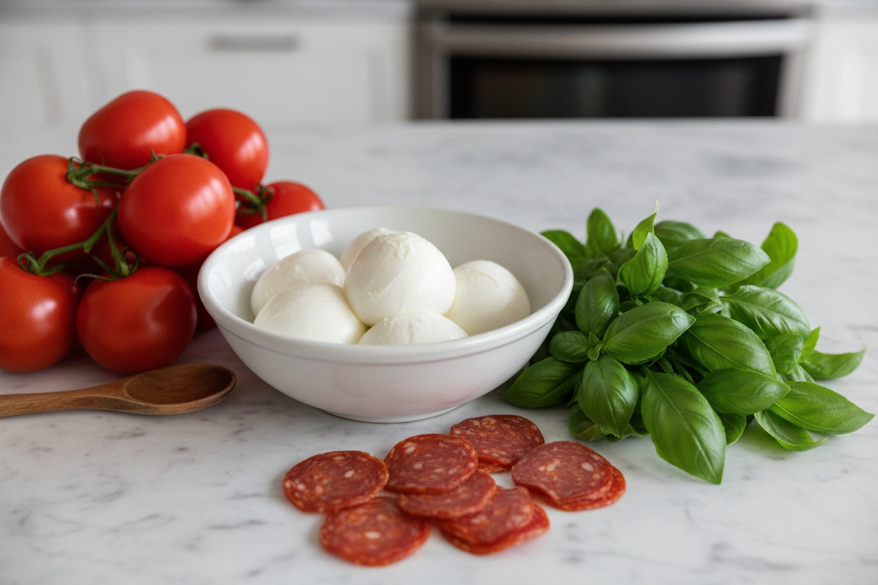 Fresh pizza toppings close up