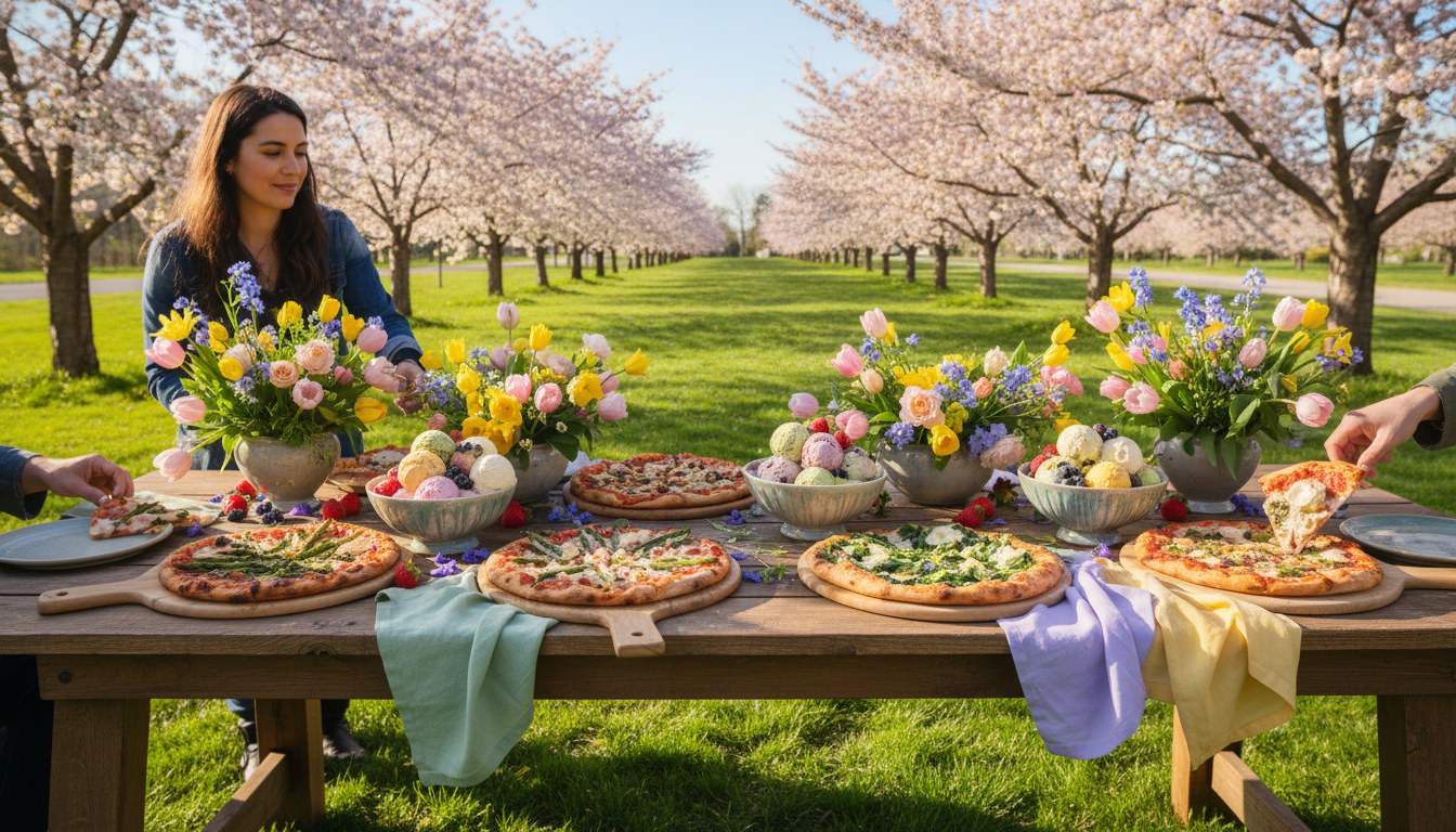 Outdoor spring pizza garden party